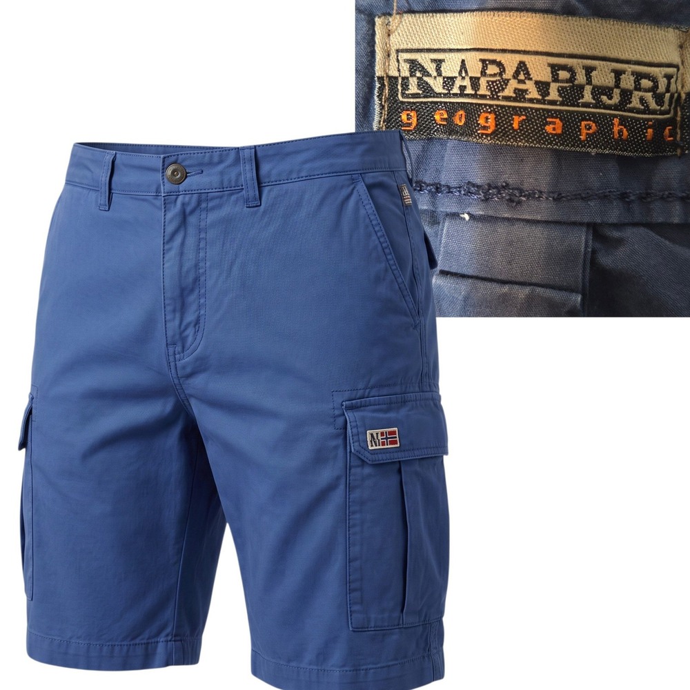 Napapijri Cargo Shorts Men 38 Blue Cotton Multi Pocket Outdoor Casual